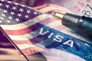 us flag with pen and visa
